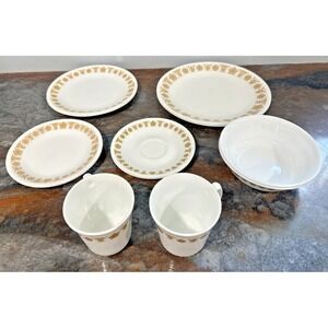 Vintage Corelle by Corning 12-Piece Gold Butterfly Dinnerware Set Service for 2